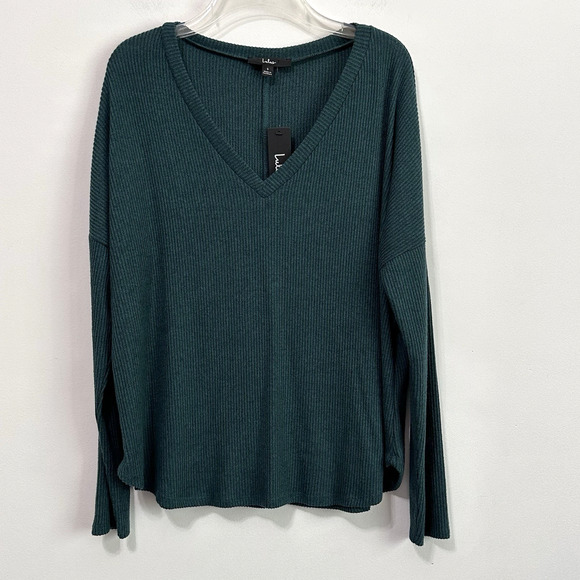 Lulu's Sweaters - Lulus V Neck Ribbed Sweater S Hunter Green Knit Top Long Sleeve Soft Cozy NEW